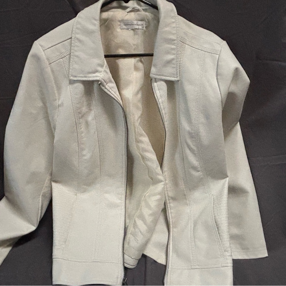 Christopher & Banks Cream Faux Leather Moto Style Jacket Women’s L- no tag